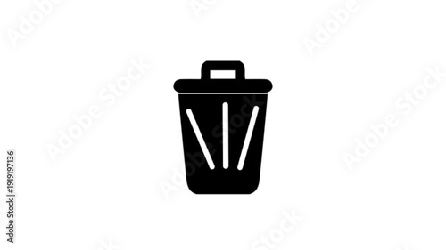 Minimalist black waste bin icon, representing delete functionality, excellent for transparent animation backgrounds
