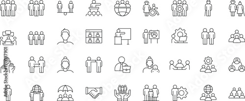 People icon set. Containing human, group, family, team, community, friends, population, senior, and more. Editable stroke. Vector