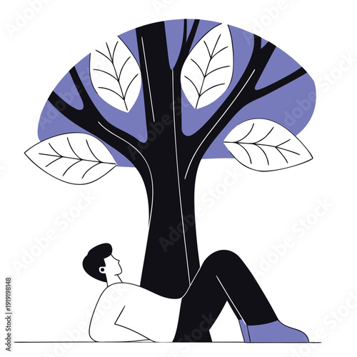 resting-under-tree-vector-isolated-on-pure-white-b.eps