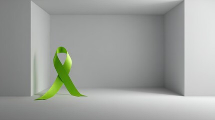 Large green awareness ribbon in minimalist white space for environmental and mental health support campaign ,National Donate Life Month