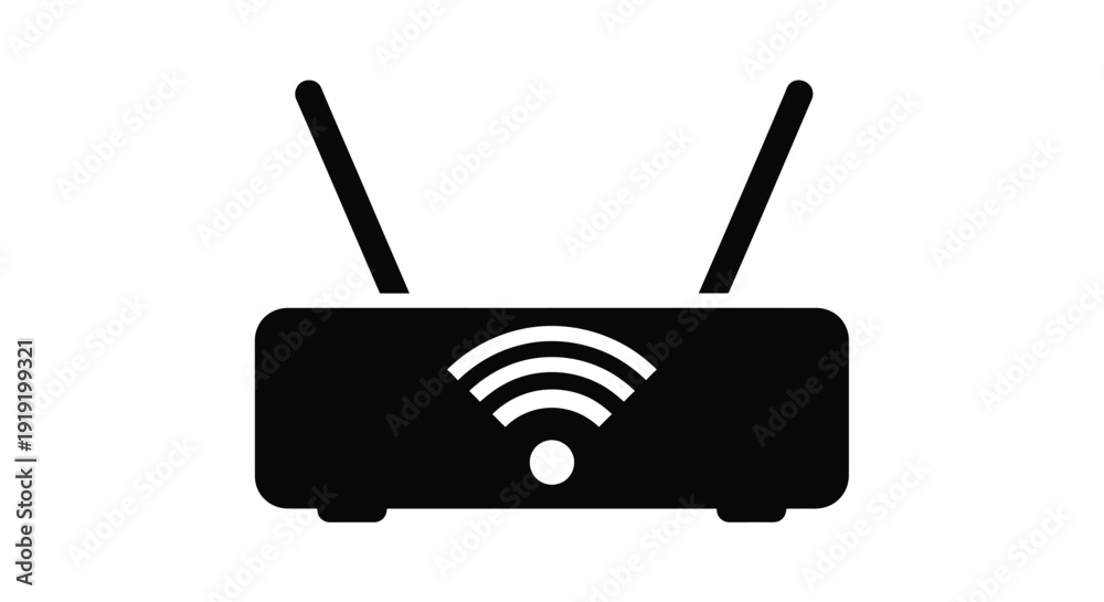 Fototapeta premium Simple black icon of a wireless router with signal waves displayed