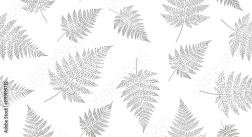 Seamless fern leaves pattern background in gray botanical sketch illustration style