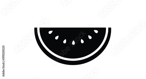 A simple black and white illustration of a watermelon slice