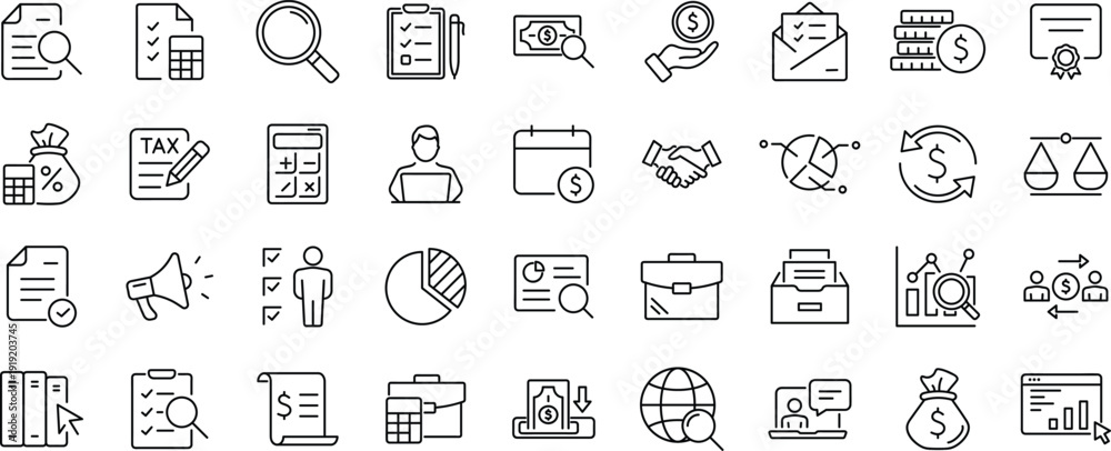 Εκτύπωση καμβά Accounting set of web icons in line style