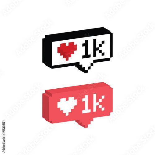 3D isometric pixel art 1k likes notification 8 bit vector icon for computer game, logo
