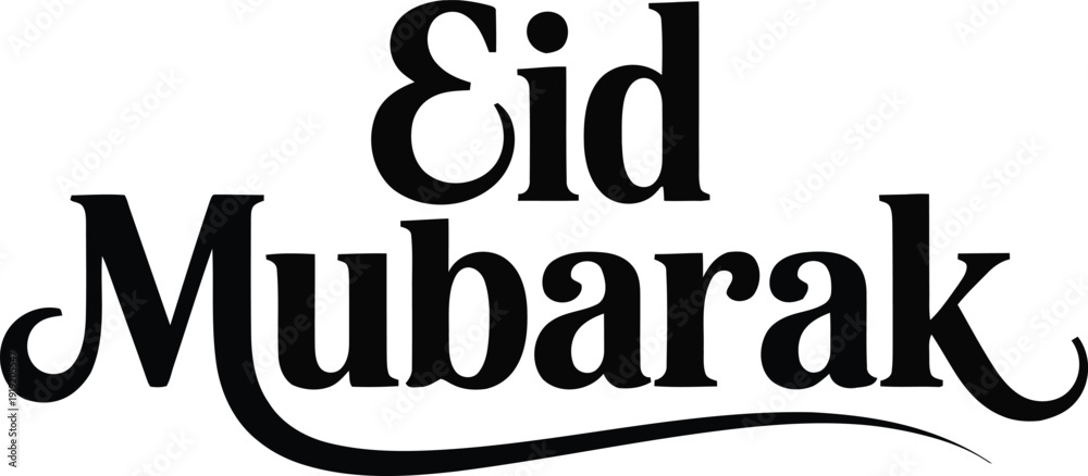Obraz premium Elegant black calligraphic Eid Mubarak text wishes joyful blessings against a crisp white background