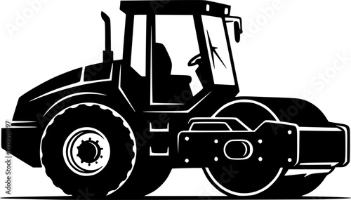 road roller silhouette line art vector illustration with a white background
