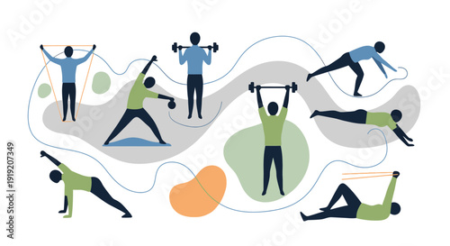 Colorful abstract design on various supplement packaging.