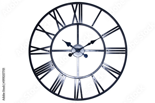 Black clock with roman numerals on white background
