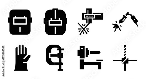 Silhouette welding tools and equipment icons collection for industrial use