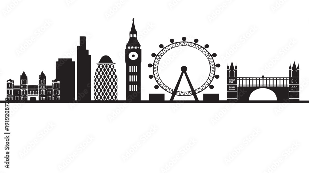 Obraz premium Iconic London Cityscape Silhouette Vector Illustration