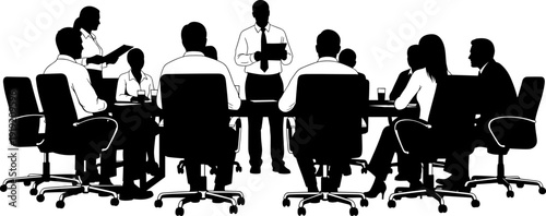 Corporate business team meeting silhouette with professional colleagues sitting at a boardroom table for executive leadership and office collaboration