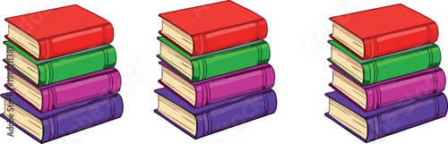 Stack of colorful books collection education learning library literature flat vector illustration isolated set