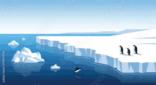 Antarctic vista with majestic ice formations and playful penguins illustrating the vibrant ecosystem of the frozen continent a serene portrayal of