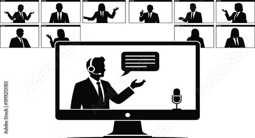 Businessman Presenting on Call with Multiple Participants