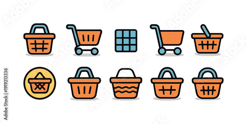 Shopping and e-commerce linear icon set. Shopping cart, basket, commerce icons.