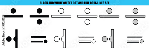 Black white gray offset dot and line symbols set circle