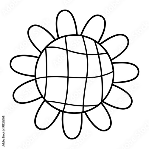 Flower doodle, Floral coloring page outline, Flower power line art, Hand drawn vector illustration
