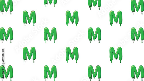 Green Slime Letter M Seamless Pattern with Dripping Goo Alphabet Background for Halloween, Horror, Monster, and Toxic Design Themes