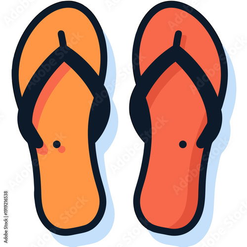 Vibrant Orange and Red Flip-Flops Vector Illustration for Summer Vacation, Beach Holiday, and Casual Leisure Footwear Graphic