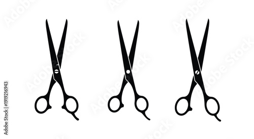 Three pairs of scissors depicted in a stark black silhouette