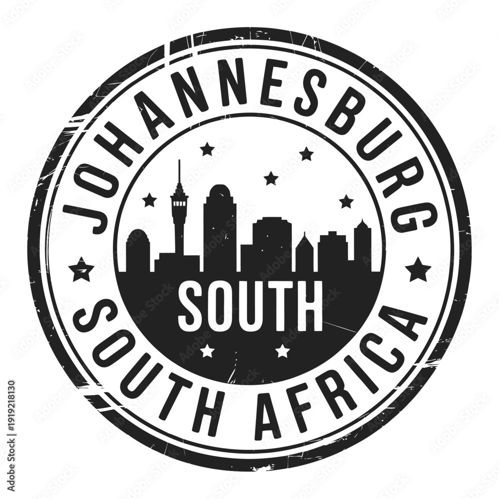 Fototapeta premium Johannesburg south africa a circular travel stamp with skyline