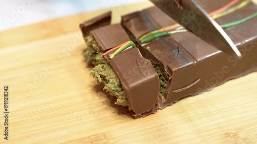 Girl shows Dubai chocolate