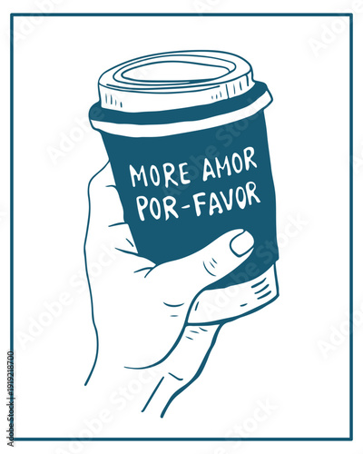 Hand drawn vector illustration of cup of coffee , perfect for invitations, menus, parties. La dolce vita minimalist line art for poster, placard, print, card.