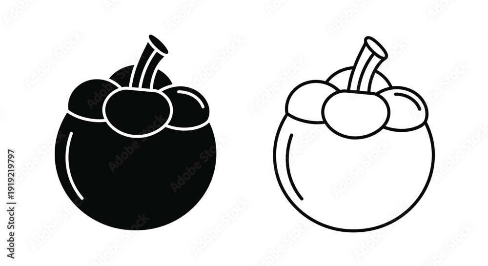 Εκτύπωση καμβά Two mangosteen fruit depictions one filled and one outlined silhouette