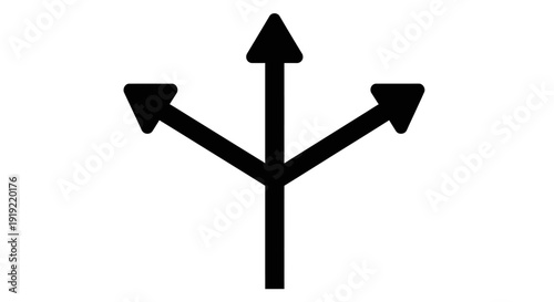Three Way Directional Arrow Icon Representing Choice or Diversion on Isolated White Background