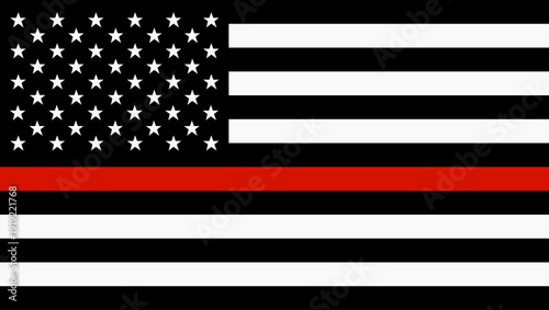 USA flag with thin red line firefighter support