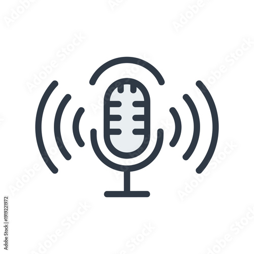 Podcast microphone icon with sound waves technology