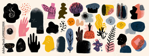 Set of Hand drawn various Shapes and Doodle objects and People vector illistration 