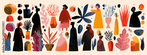 Set of Hand drawn various Shapes and Doodle objects and People vector illistration 