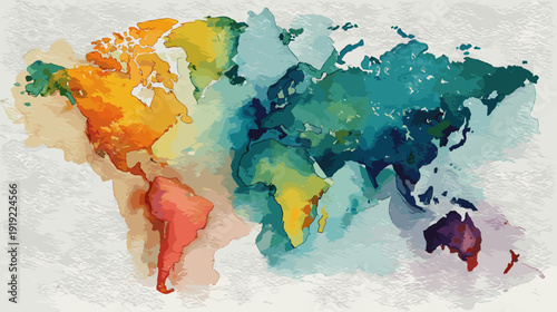 world map watercolor vector illustration 