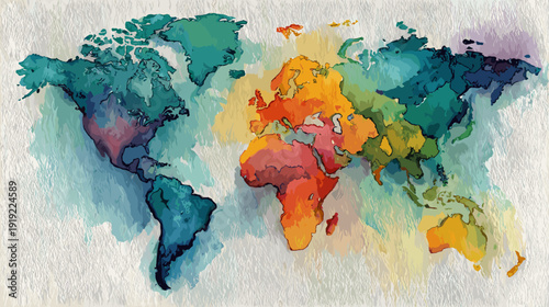 world map watercolor vector illustration 