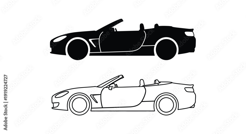 Εκτύπωση καμβά Black and white illustration of a convertible sports car silhouette