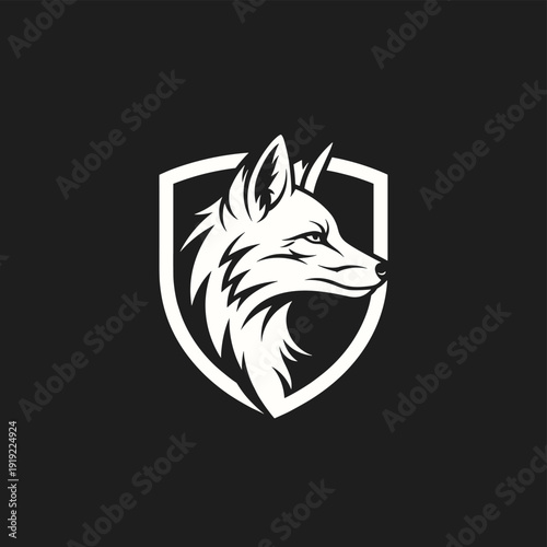 Stylized fox head in shield emblem logo design