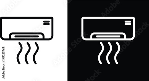 Air conditioner icon pack in black and white colors