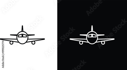 Airplane icon pack in black and white colors