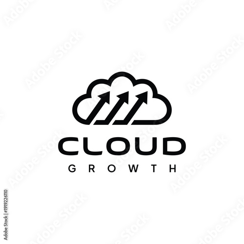 Cloud Upload Growth Icon with Upward Arrows for Data Transfer and Technology Concept