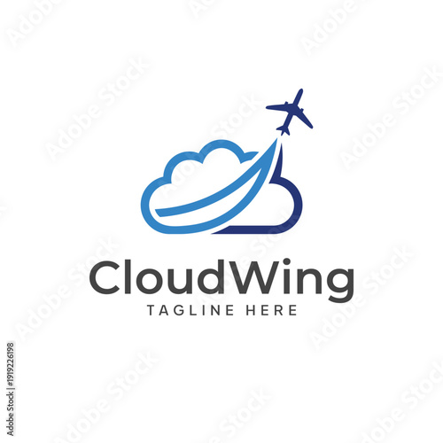 Flying above the clouds logo, symbol for the concept of travel and flight