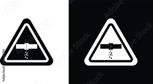 Caution safety leak of water or chemical material sign pack in black and white colors