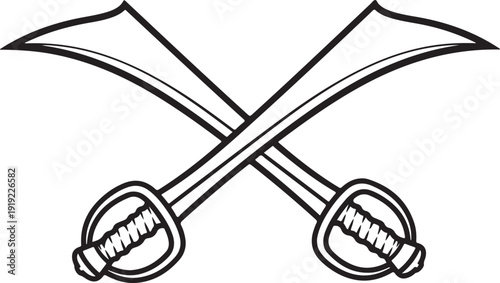 Crossed scimitar swords silhouette design representing historical middle eastern weaponry battle combat and traditional martial arts