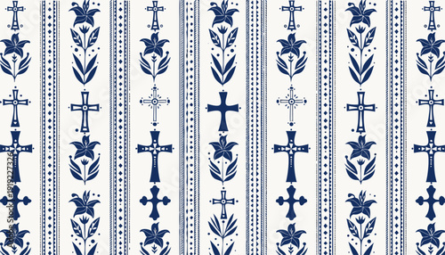Easter cross and floral pattern in blue and white colors religious symbolism spring decor graphic resource