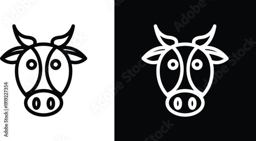 Cow icon pack in black and white colors