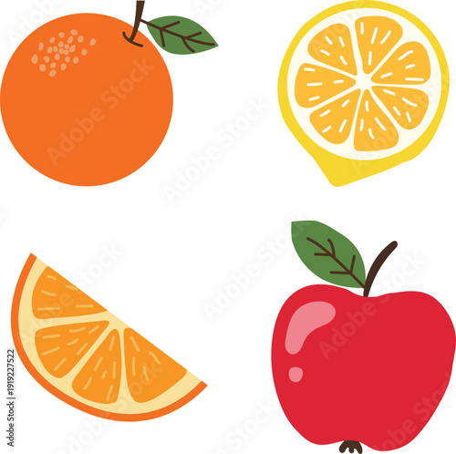 Fresh citrus fruits apple orange lemon slice vector illustration healthy eating