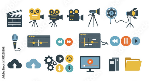 Multimedia Production and Editing Icons Set.