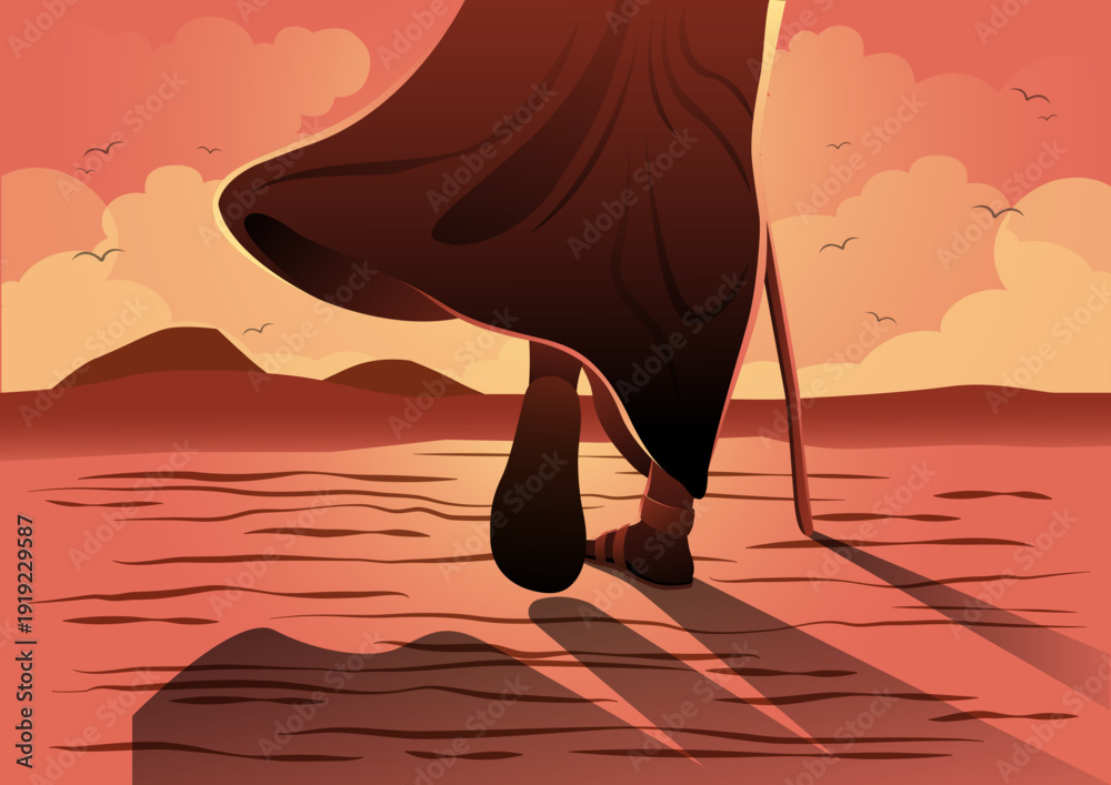 Ταπετσαρία Biblical Illustration of Jesus Christ Walking in the Desert Wilderness at Sunset