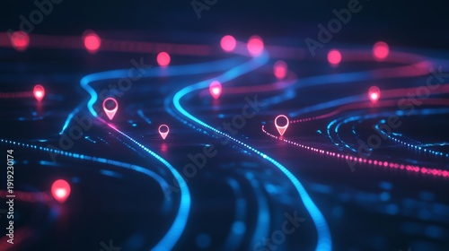 Glowing path with checkpoints showing a concept for business roadmap and customer journey in a modern design